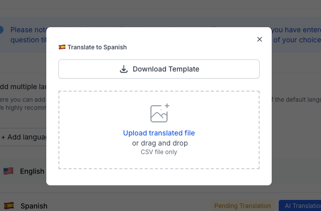 CSV upload/download screenshot