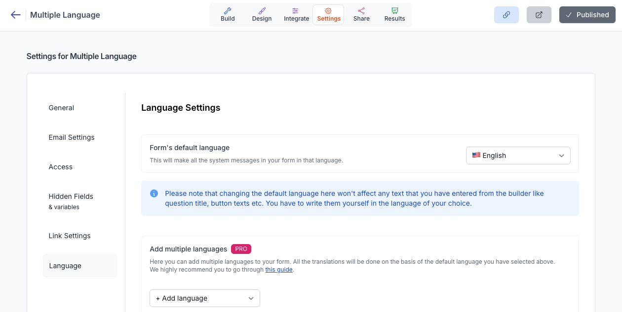 Settings page screenshot